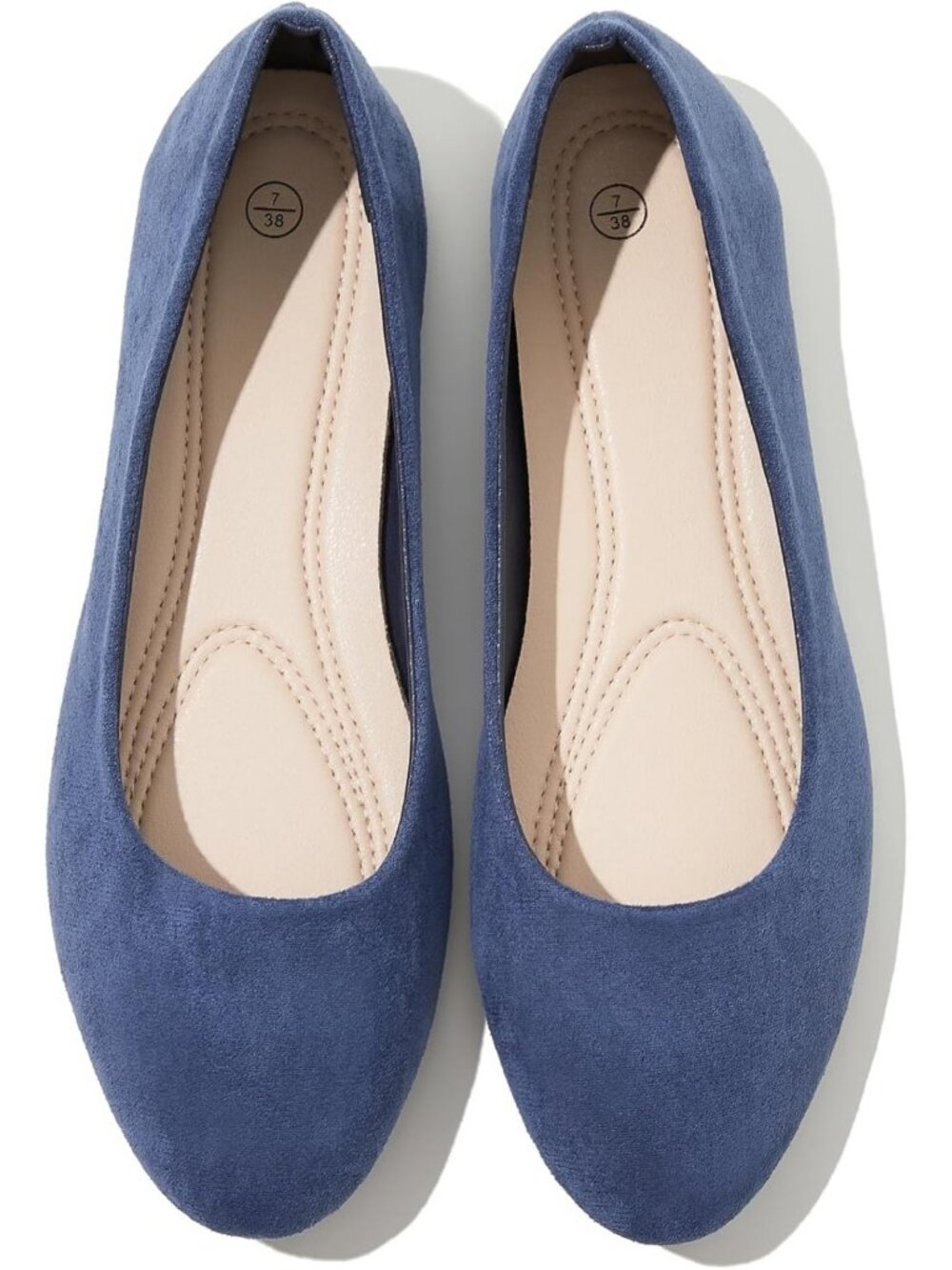 Women's Navy Blue 100% Suede Round Toe Comfortable Ballerina Ballet Flat Shoes